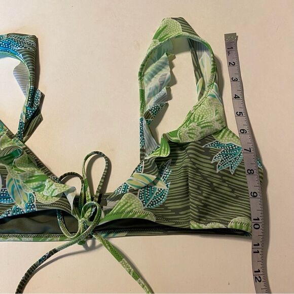 Aerie green floral wrap flutter ruffle strap bikini swimsuit bathing top M - Picture 4 of 9